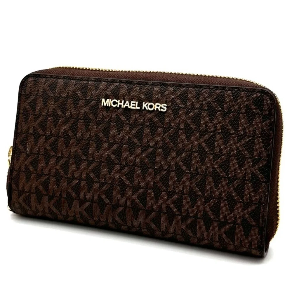 Michael Kors JST Flat MF Phone Case Wallet Brown Leather